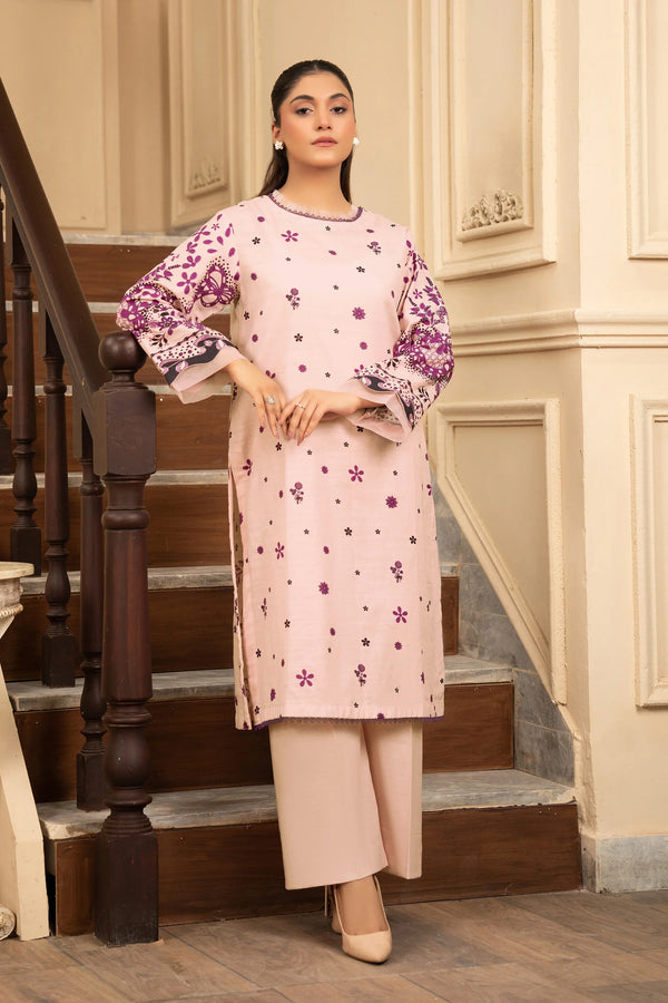 2 Piece Unstitched Printed Peach Khaddar